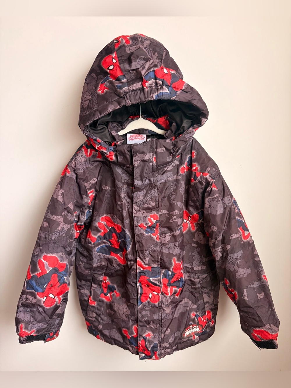 Marvel Spiderman Kids Hooded Puffer Jacket - Red & Gray